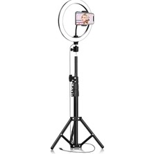 Die Grup Tr Ring Light 26CM Halka Işık + Tripod Ayak – Bluetooth Uzaktan Kumandalı – 3 Işık Modu & 10 Parlaklık Seviyesi – USB Bağlantılı Telefon Tutuculu Fotoğraf ve Video Çekim Işığı (Ring)