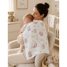 Die Grup Tr %100 Pamuk Müslin Bebek Örtüsü – Çok Amaçlı Müslin Battaniye - 100 x 100 cm (Pembe-Beyaz)