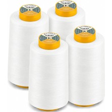 Die Grup Tr 4'lü Paket Beyaz Çok Amaçlı Dikiş Ipliği Konileri (Her Biri 6000 Yard) Dikiş, Kapitone, Serger Makineleri, Overlok, Merrow ve El Nakışı Için Yüksek Gerilimli Polyester Iplik Makaraları
