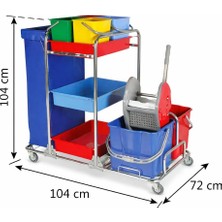 Die Grup Tr Krom Kat Hizmet ve Temizlik Arabası – 2X20 Lt Kovalı, 4x6 Lt Ayrışım Kovası, Pvc Çamaşır Torbalı, Frenli Tekerlekli Profesyonel Housekeeping Arabası