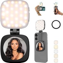 Die Grup Tr Magsafe Uyumlu LED Video Işığı ve Makyaj Aynası, 850MAH Batarya, 5 Parlaklık Seviyeli Telefon Çekim Işığı, 3000K-6500K Ayarlanabilir Işık, F-662