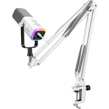 Die Grup Tr Oyun Xlr/usb Mikrofon Seti, Pc/ps5 Için Akış Dinamik Mikrofon Seti, Vokal Podcast Kayıt Seslendirmesi Için Bilgisayar Mikrofonu, Kulaklık Jakı, Kazanç Düğmesi, Kol Standı-Ampligame AM8T Beyaz