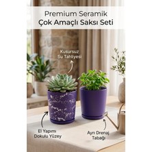 Die Grup Tr Newme 2'li Seramik Saksı (Kalemlik,fırçalık,masa Organizeri) / Modern Dekoratif El Yapımı Tasarım (Mor)