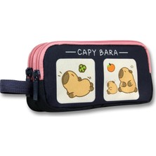 Die Grup Tr Iki Bölmeli Capybara Baskılı Lacivert - Pembe Kız Çocuk Kalem Çantası - 6214