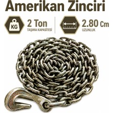 Die Grup Tr Amerikan Zinciri 2 Ton Eğri Kancalı Yük Taşıma Sabitleme ve Çekme Zinciri 2,80 Metre Dayanıklı Çelik