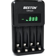 Die Grup Tr Hızlı Pil Şarj Cihazı LCD Ekranlı Aa Aaa Ni-Mh Ni-Cd Şarj Edilebilir Kalem ve Ince Kalem Pil Şarj Aleti 100-240V Dünya Geneli Voltaj Akıllı Güvenlik Korumalı Siyah | Beston C9012LA
