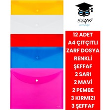 Die Grup Tr 12 Adet A4 Çıtçıtlı Zarf Dosya Renkli Şeffaf 3 Şeffaf 3 Kırmızı 2 Sarı 2 Mavi 2 Pembe Kalın Mikron