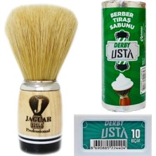 Die Grup Tr Jaguar 117-11 Ahşap Saplı Doğal Kıl Tıraş Fırçası, Derby Usta Tıraş Sabunu, 10'lu Jilet - Klasik Tıraş Seti