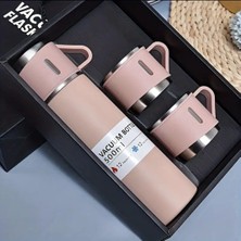 Die Grup Tr Termos Seti, Paslanmaz Çelik Termos 500ML, 2 Fincan Ile, Seyahat Seti, Pembe