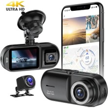 Die Grup Tr Ultra Hd 4K -Gps Özelliği - Wifi Tlfn Uygulama - 3 Lens Kameralı 2.35 Inç Ekran Gece Görüşlü 170 Derece Geniş Açı G- Sensörü Park Sensörü Dvr Araç Kameras