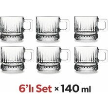 Die Grup Tr 6'li Cam Kahve Fincanı,espresso Fincanı Seti 140 ml Kulplu Cam Kupa Bardak Şeffaf Desenli Glass Mug Şeffaf