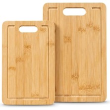 Die Grup Tr Bambu 2'li Kesim Panosu Seti, 16X26 cm ve 20X30 cm Doğal Bambu Kesim Tahtası, Oluklu Kenarlı Askı Delikli Mutfak Doğrama Sunum Peynir Ekmek Sebze Meyve Kesme Panosu