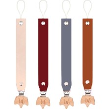 Die Grup Tr Paciclip Gerçek Deri Ahşap Klipsli Bebek Emzik Zinciri Askısı (4lü Set)