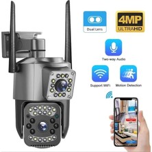 Die Grup Tr 2+2 Mp 4K Ultra Hd Gece Görüşlü Çift Kamerali Güvenlik Kamerasi Diş Mekan Ip Kamera Wifi Li Siyah