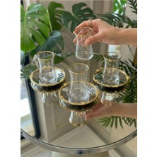 Die Grup Tr 12 Parça 6 Kişilik Gold Metal Çerçeveli Çay Seti – 6 Bardak 6 Metal Tabak – Lüks Sunum