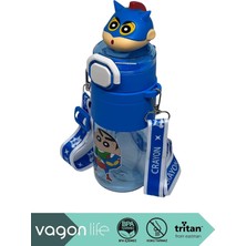 Die Grup Tr 650ML Crayon Shinchan Figürlü Kapak Pipetli/pipetsiz Kullanım El Askılı Tritan Su Matarası (Lacivert)