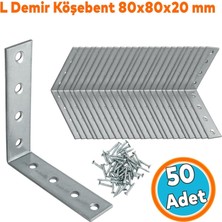 Die Grup Tr (50 Adet) Mobilya Dolap Duvar Sabitleme Metal Köşebent 20X80X80 mm Bağlantı Aparatı L Demiri Gönye