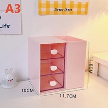 Die Grup Tr Masaüstü Kalemlik Organizer 7 Bölmeli Kawaii Kapaklı Mini Çekmeceli Kalemlik - Pembe