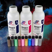 Die Grup Tr Ultra Şeffaf Epoksi Reçine Seti, 3 kg Reçine ve Sertleştirici, 10 Adet 15 gr Pigment Renk Seti