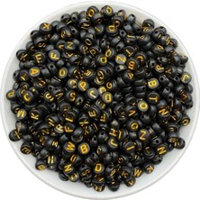 Die Grup Tr 50GR Harf 4X7MM Yassı Siyah Üzeri Gold/altınsarısı Yaldızlı Boncuk,takı Boncuğu (ORT~350 Adet)