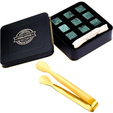 Die Grup Tr 9 Adet Granit Mermer Viski Taşı ve Gold Buz Maşası Seti Hediye Paketli