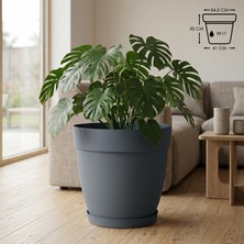 Die Grup Tr Mono Saksı Tabaklı Drenaj Delikli Izgaralı Plastik Çiçek Saksısı (Antrasit, 85 Litre)