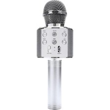 Die Grup Tr Çocuklar Için Karaoke Mikrofon Bluetoothlu Mikrofon Speaker Yetişkin Için Karaoke Aux USB Sd Kart Girişli Mic (Gümüş)