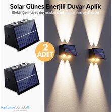Die Grup Tr Technosmart 2ADET Güneş Enerjili Çift Taraflı 4 Ledli Aplik Sarı Işık Duvar Lambası Bahçe Aydınlatma
