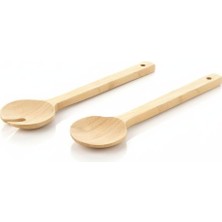 Die Grup Tr Haus Naturel Ahşap 2'li Salata Kaşığı Seti | Dayanıklı ve Ergonomik Servis Kaşıkları | 27.5 cm | Doğal Ahşap Sofra Takımı (Bambu)