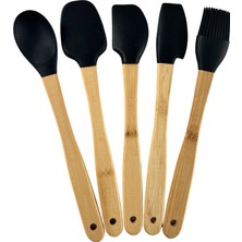 Die Grup Tr Mutfak Bambu Silikon Isıya Dayanıklı Kaşık Kepçe Takımı Spatula 5'li Set Siyah