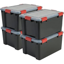 Die Grup Tr , Kutu, Plastik Düzenleyici, 4'lü Set, 50 L, Istiflenebilir, Klipsli Sap, Garaj, Kiler, Tavan Arası - Air Tight Box At-L - Siyah