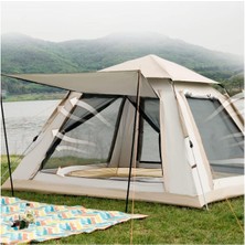 Die Grup Tr 6 Kişilik Tam Otomatik 4 Mevsim Kamp ve Plaj Çadırı Tenteli Pencereli Su Geçirmez 240X240X160 cm Tek Ebat Bej