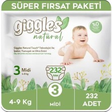 Die Grup Tr Natural 3 Numara Midi Pamuklu Bebek Bezi, 4-9 Kg, 232 Adet, Süper Fırsat Paketi