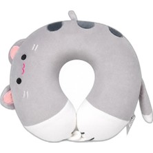 Die Grup Tr Kuyruklu Kedi Memory Foam Boyun Yastığı Gri