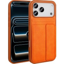 Die Grup Tr Iphone 17 Pro Ile Uyumlu Yüksek Kalite Deri Kartlıklı Sevilla Kartlık Hazneli Şık Telefon Kılıfı-Turuncu