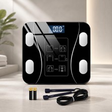 Die Grup Tr Akıllı Vücut Analizli Dijital Baskül, Bluetooth Okok Uygulama Bağlantılı, 180 kg Kapasiteli Cam Banyo Tartısı, LCD Ekranlı Hassas Kilo Tartısı, 2 Pil ve Atlama Ipi Hediyeli