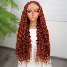 Efnaz Style Afro Dalga Koyu Bakır Fiber Sentetik T Tül Peruk