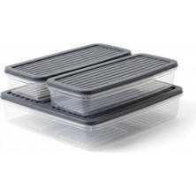Die Grup Tr 3'lü Slim Buzdolabı ve Derin Dondurucu Saklama Kabı Seti, 1 Büyük (28CM) ve 2 Küçük (27CM) Ince Uzun Erzak Kutusu, Gri ve Beyaz Kapaklı Mutfak Düzenleyici (Gr I- 3lü Set)