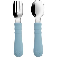 Die Grup Tr Silikon Saplı Paslanmaz Çelik Bebek Kaşık Çatal Seti (Mavi)