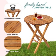 Die Grup Tr 60X50X40 cm Ahşap Katlanır Yuvarlak Kamp Masası | Piknik, Bahçe ve Balkon | Kolay Taşımalı - Doğal Bambu Rengi