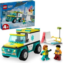 Die Grup Tr City Acil Ambulansı ve Snowboardcu 60403-4 Yaş ve Üzeri Için Minifigür Içeren Yaratıcı Oyuncak Yapım Seti (79 Parça)