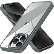 Die Grup Tr iPhone 15 Pro Max Için Hybrid Serisi Arkası Kristal Şeffaf Polikarbonat Kenarları Silikon Kamera Lens Çerçevesi ve Tuşları Metal Yüksek Kalite Şeffaf Silikon Kılıf (Titanyum Gri, Klasik)