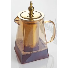 Borosilikat Cam Amber Demlik 750ML Süzgeçli Bitki Demliği