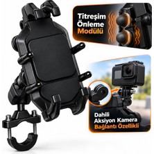 Zoli Titreşim Engelleyicili Tüm Motosikletlere Uyumlu Gidon ve Ayna Bağlantılı Telefon Tutucu,aksiyon Kamera Bağlantılı