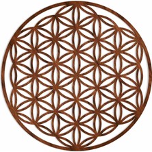 Yaşam Çiçeği Ceviz Doğal Ahşap Kaplama Duvar Dekoru, Flower Of Life Geometrik Spiritüel Zen Duvar Sanatı, 90 cm (Çap)