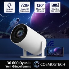 P30 Max Ultra Hd Akıllı Projektör, 36.600 Oyunlu Konsol, 2 Gamepad, Wifi, Beyaz