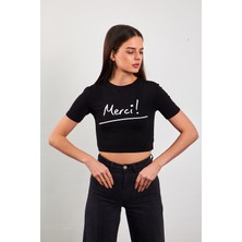 New Boudoir Siyah Beyaz Crop Top Tişört