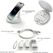 Laptify Dönüştürücü Set, Kablo Kutusu Taşınabilir Multi-Fonksiyonel, Usb-C, Lightning, Micro Usb, USB ve Sım Kart Iğneli Beyaz