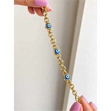 Yonca Cm Jewelry Premium 3"lü Nazar Boncuklu 14K Altın Kaplama Gold Zincir Kadın Bileklik 16+5cm