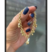 Yonca Cm Jewelry Yıldızlı Dorikalı , 14 Ayar Altın Kaplama , cm Damgalı Kadın Gold Charmlı Bileklik 17+3 cm